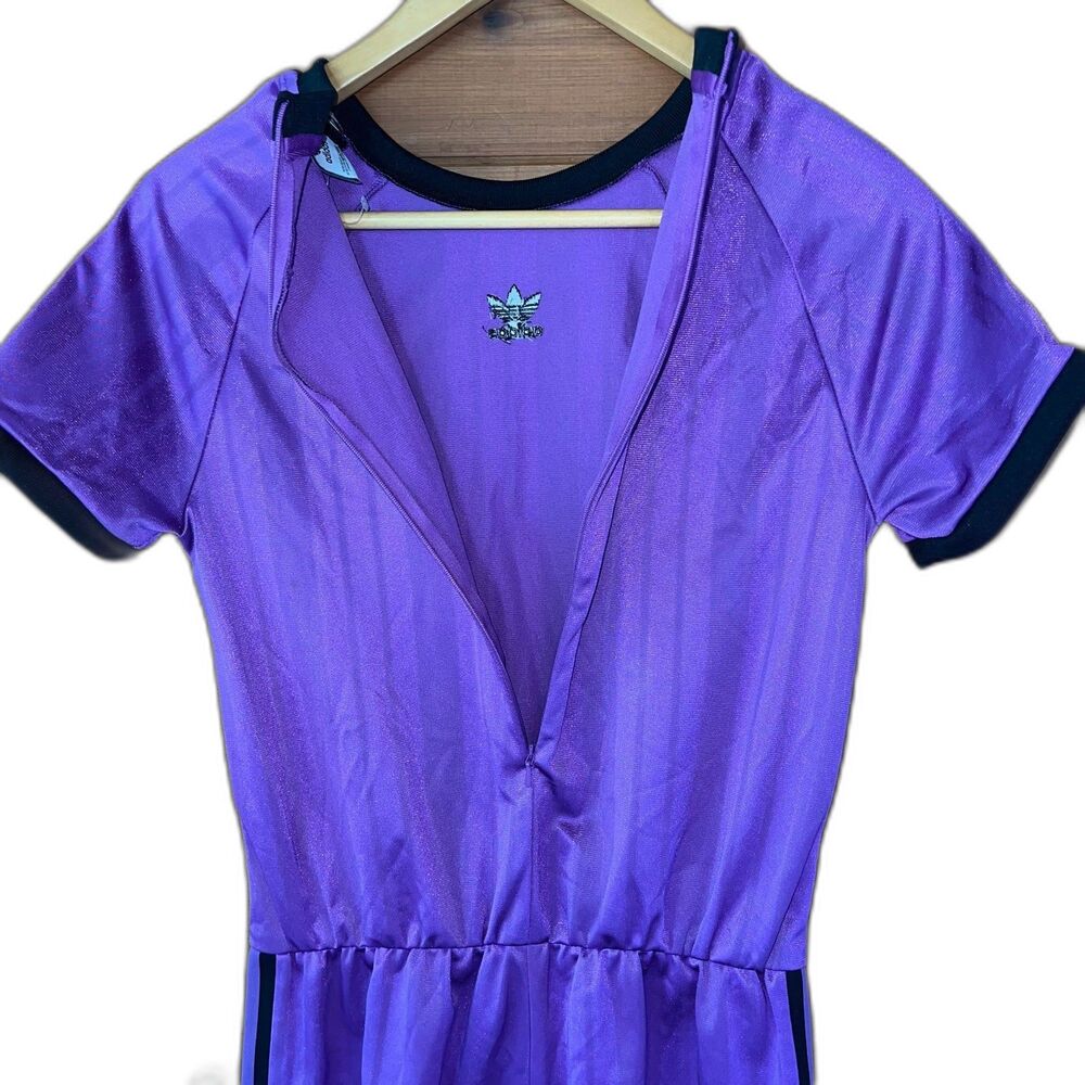 Adidas Purple With Black Three Stripes Short Sleeve Romper/Jumpsuit Size M - Picture 7 of 9